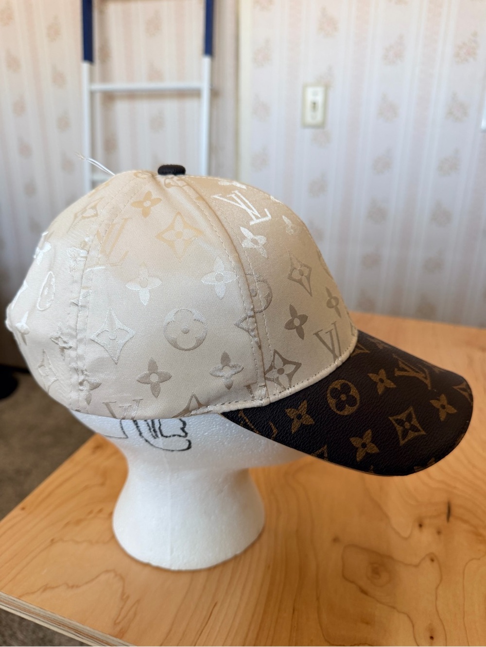 Designer Inspired Two-Tone Monogram Cap - Cream & Brown Unisex OS Adjustable - Picture 7 of 10